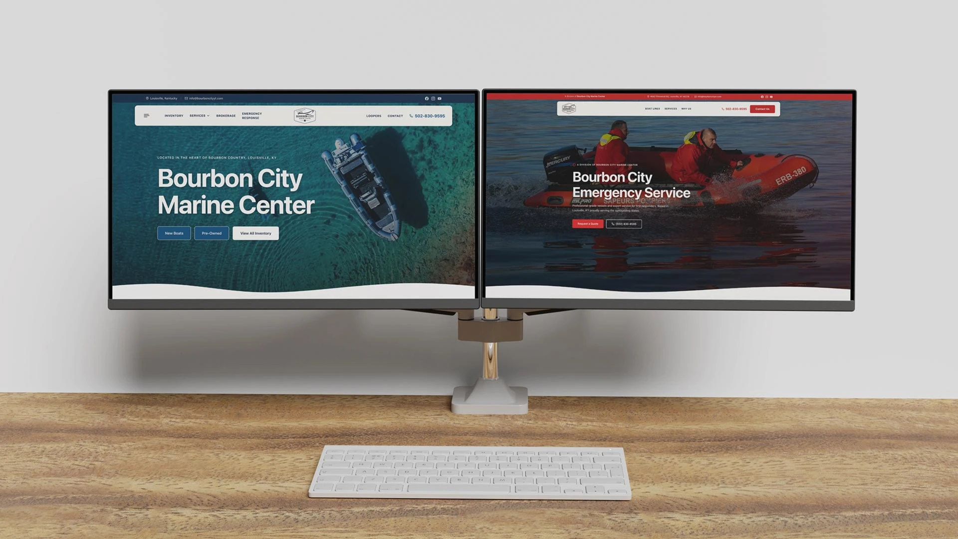 Two websites, one system. Marine dealership and emergency response side by side