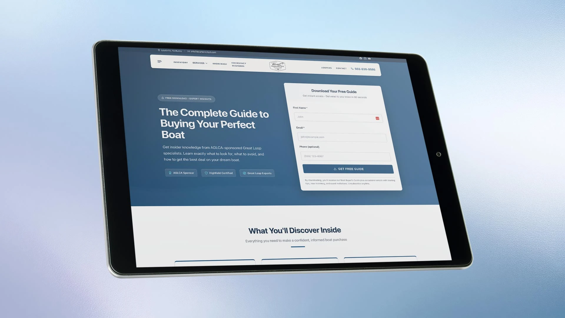 Free Boat Buyer's Guide download that captures emails and grows the list